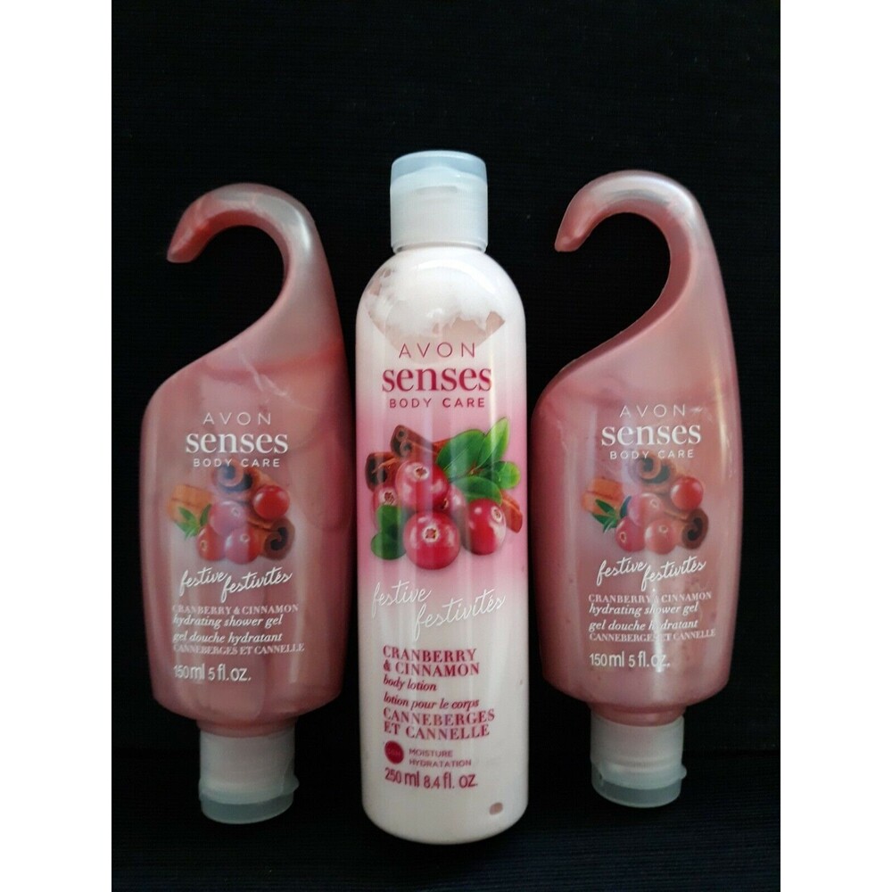 Avon Senses 3pc Cranberry & Cinnamon Body Lotion & 2-Shower Gels Set -NEW SEALED